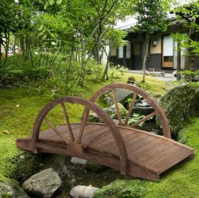 3.3ft Wooden Garden Bridge Arc Footbridge with Half-Wheel Style Railings & Solid Fir Construction, Stained Wood