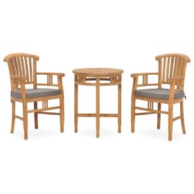 3 Piece Patio Dining Set with Cushions Solid Teak Wood